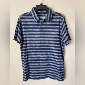 Coastaoro Mens Blue Striped Collared Short Sleeve 3 Button Comfort Polo Shirt M